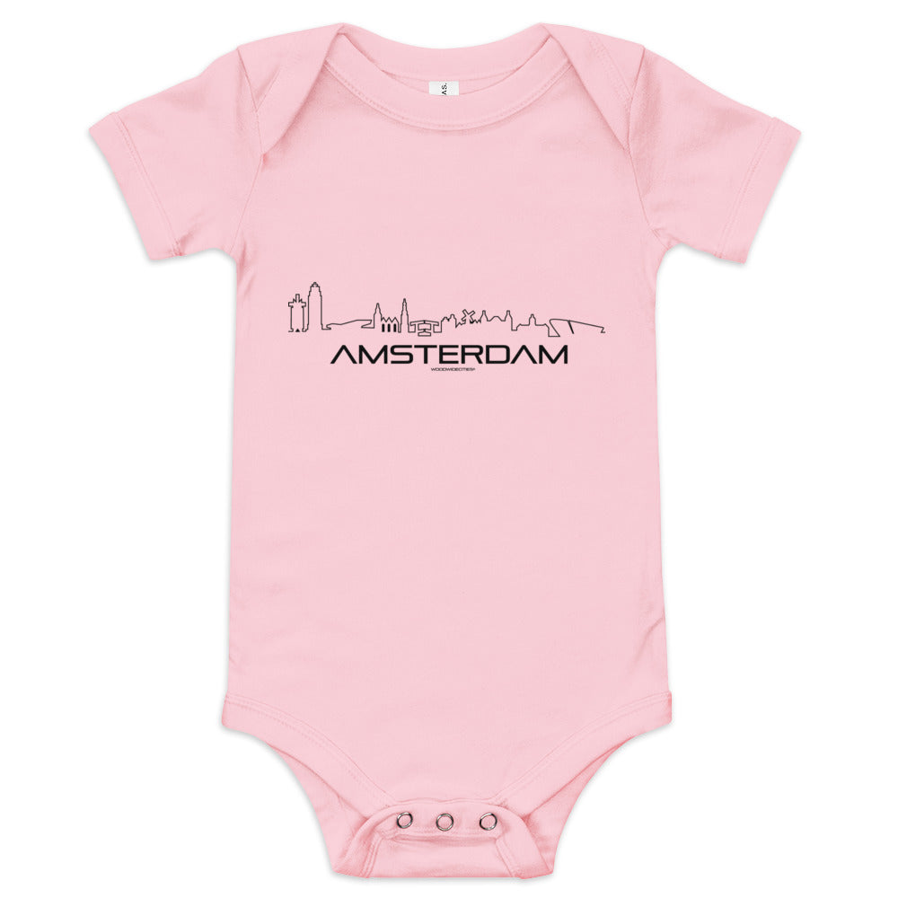 Baby Rompertje Amsterdam Pink 3-6m houten cadeau decoratie relatiegeschenk van WoodWideCities