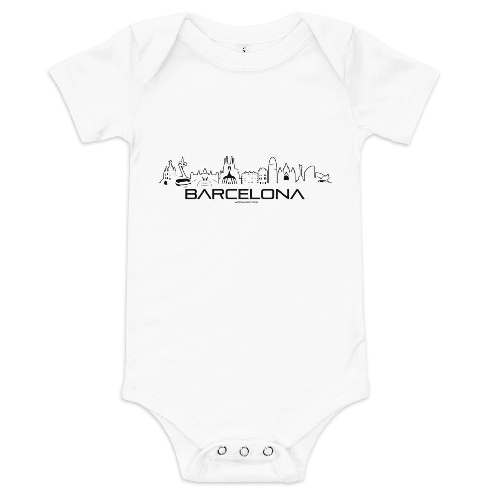 Baby Rompertje Barcelona White 3-6m houten cadeau decoratie relatiegeschenk van WoodWideCities