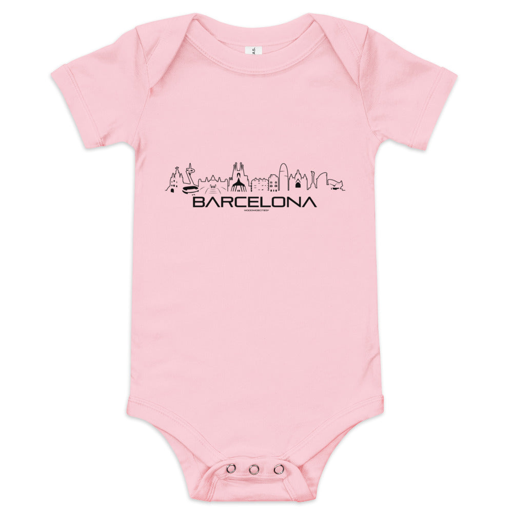 Baby Rompertje Barcelona Pink 3-6m houten cadeau decoratie relatiegeschenk van WoodWideCities