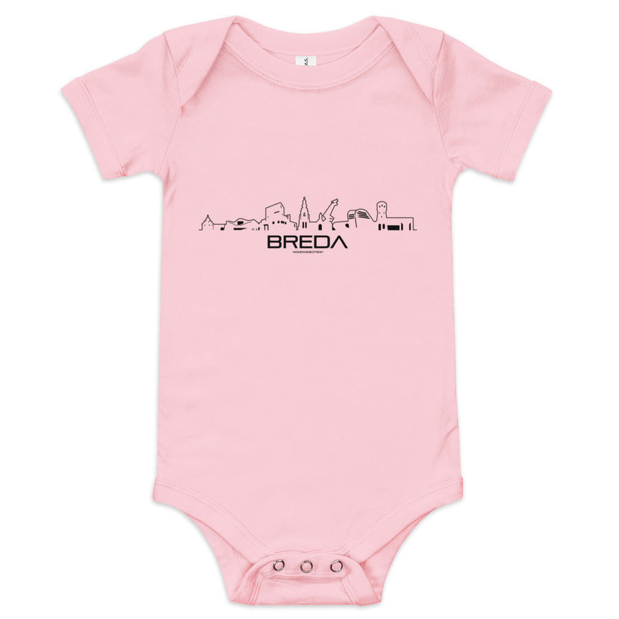 Baby Rompertje Breda Pink 3-6m houten cadeau decoratie relatiegeschenk van WoodWideCities