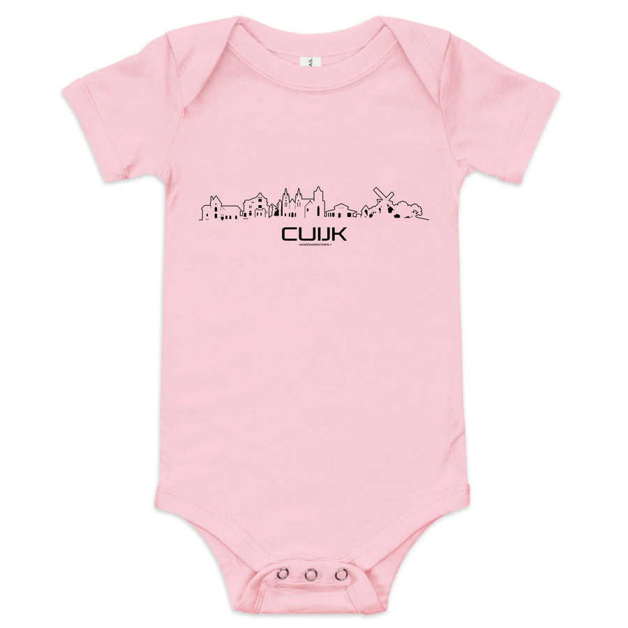 Baby Rompertje Cuijk uniek cadeau voor baby geboren in Cuijk geschenk van WoodWideCities