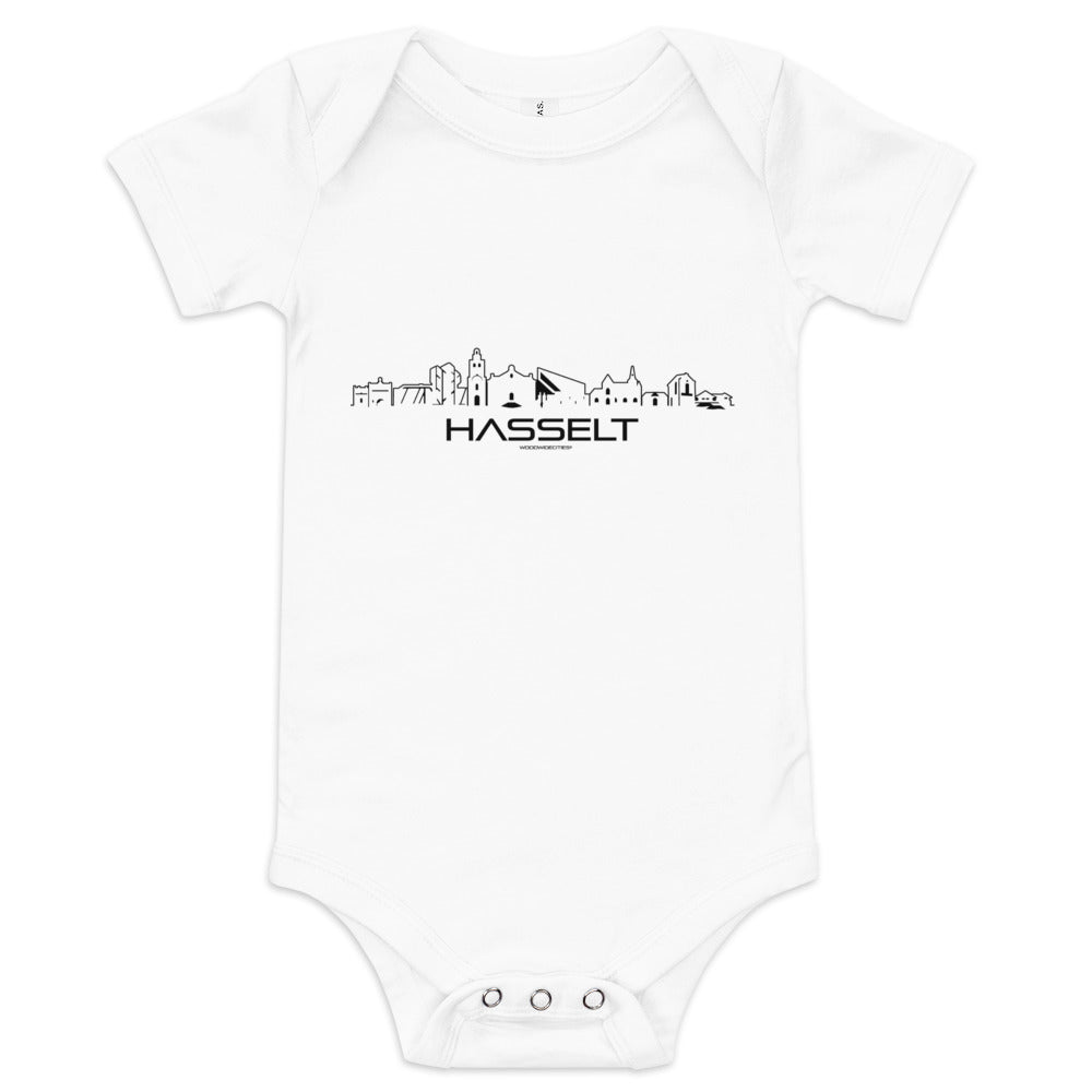 Baby Rompertje Hasselt White 3-6m houten cadeau decoratie relatiegeschenk van WoodWideCities