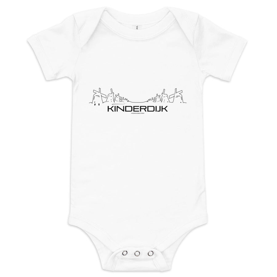 Baby Rompertje Kinderdijk White 3-6m houten cadeau decoratie relatiegeschenk van WoodWideCities