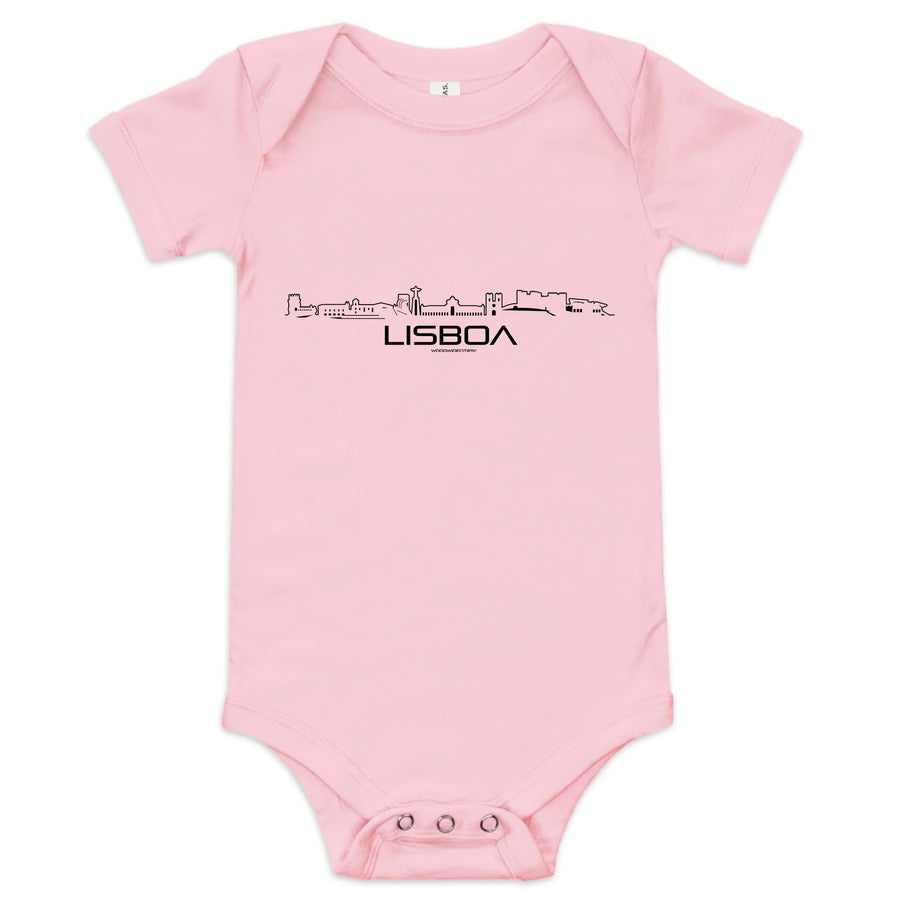 Baby Rompertje Lisboa uniek cadeau voor baby geboren in Lisboa geschenk van WoodWideCities