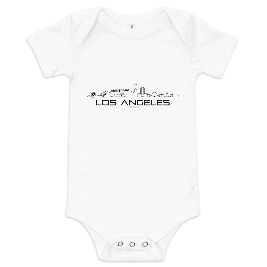 Baby Rompertje Los Angeles White 3-6m houten cadeau decoratie relatiegeschenk van WoodWideCities