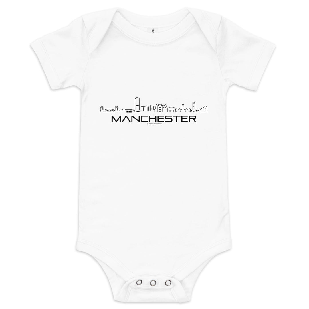 Baby Rompertje Manchester White 3-6m houten cadeau decoratie relatiegeschenk van WoodWideCities