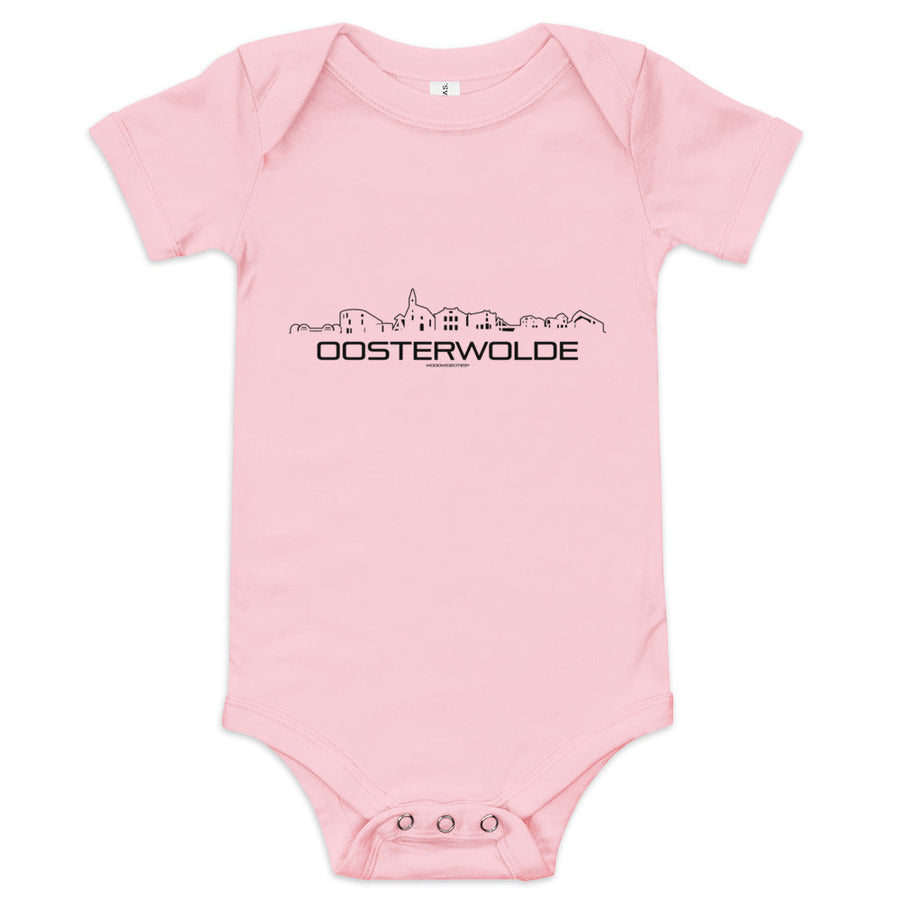 Baby Rompertje Oosterwolde Pink 3-6m houten cadeau decoratie relatiegeschenk van WoodWideCities