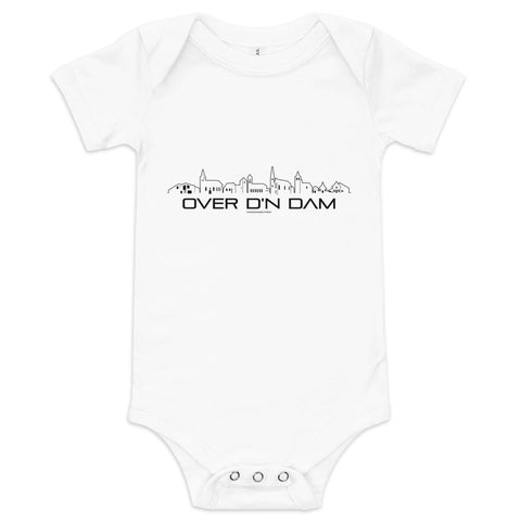 Baby Rompertje Over d'n Dam Wit 3-6 m houten cadeau decoratie relatiegeschenk van WoodWideCities