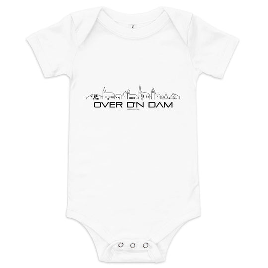 Baby Rompertje Over d'n Dam Wit 3-6 m houten cadeau decoratie relatiegeschenk van WoodWideCities