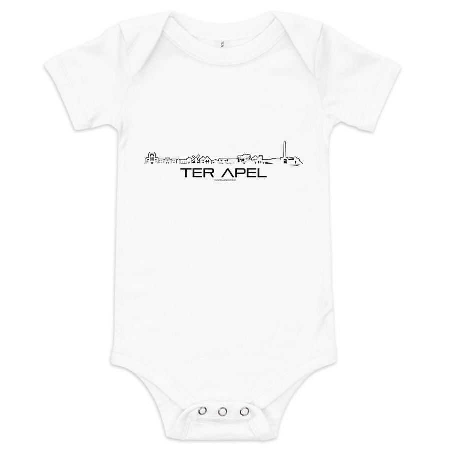 Baby Rompertje Ter Apel White 3-6m houten cadeau decoratie relatiegeschenk van WoodWideCities
