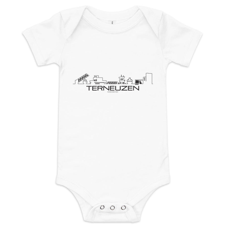 Baby Rompertje Terneuzen White 3-6m houten cadeau decoratie relatiegeschenk van WoodWideCities