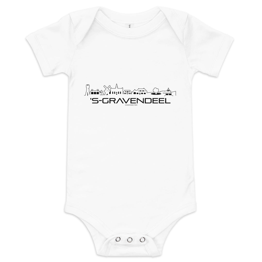 Baby Rompertje 's-Gravendeel White 3-6m houten cadeau decoratie relatiegeschenk van WoodWideCities