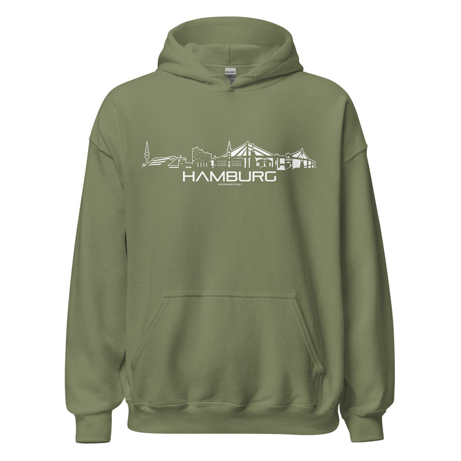 Hoodie Hamburg Military Green S houten cadeau decoratie relatiegeschenk van WoodWideCities
