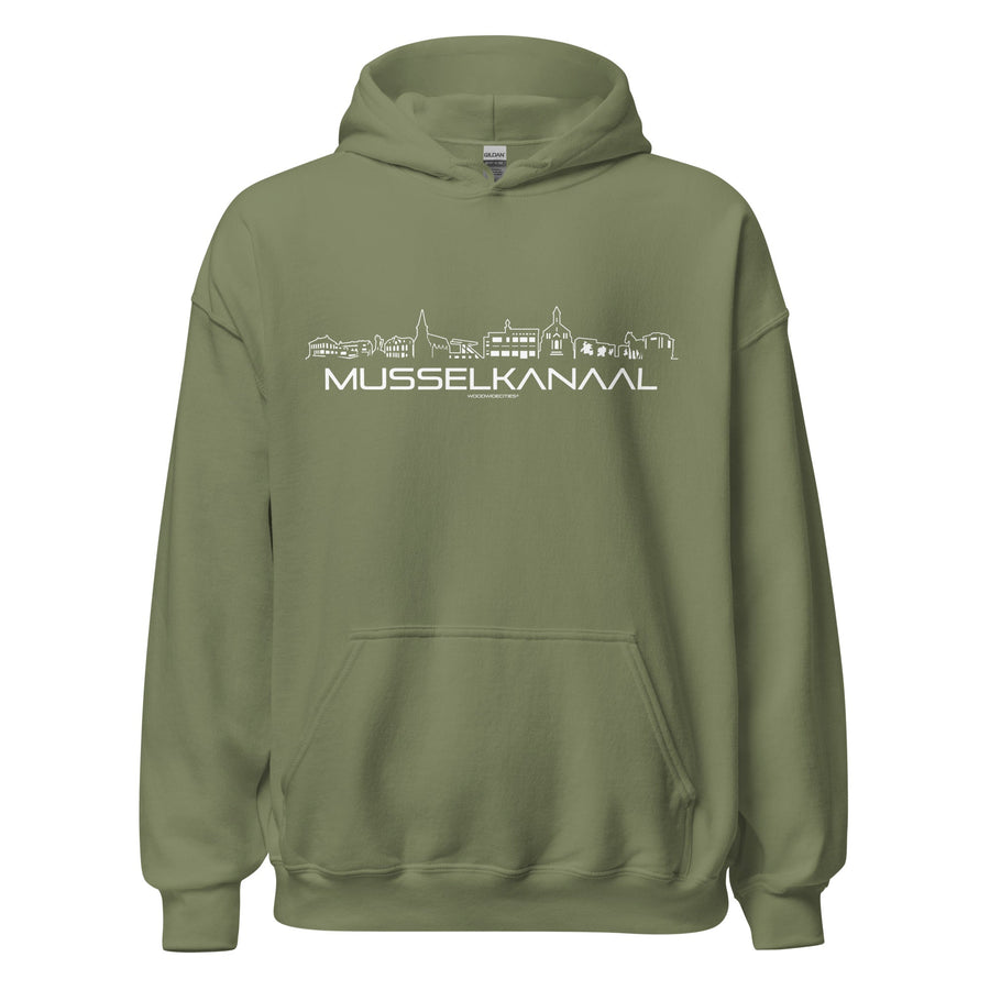 Hoodie Musselkanaal Military Green S houten cadeau decoratie relatiegeschenk van WoodWideCities