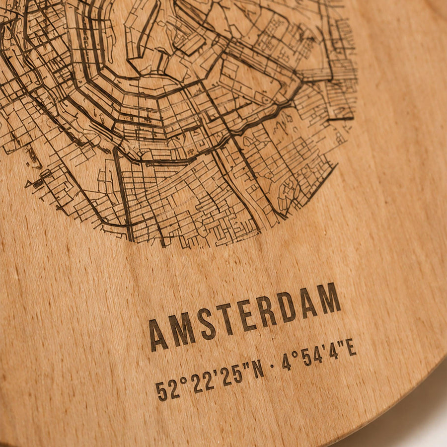 Jouw Plek Ronde Borrelplank graveren houten cadeau decoratie relatiegeschenk van WoodWideCities