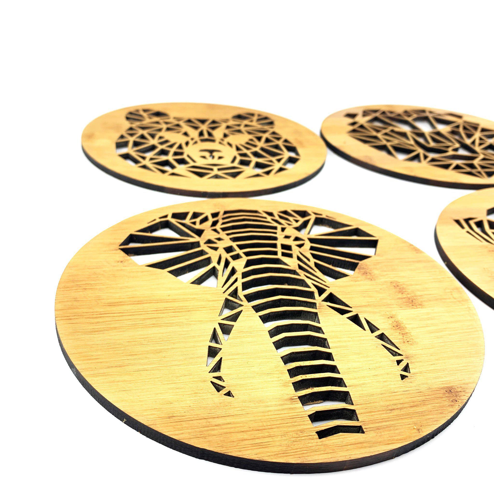 Pannen onderzetters Geometrische Dieren Bamboe houten cadeau decoratie relatiegeschenk van WoodWideCities