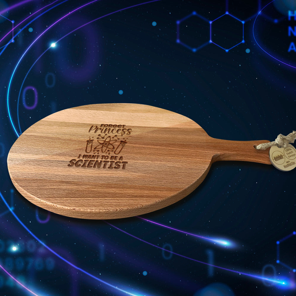 Serveerplank Rond Kennis Forget Princess I'm a Scientist houten cadeau decoratie relatiegeschenk van WoodWideCities