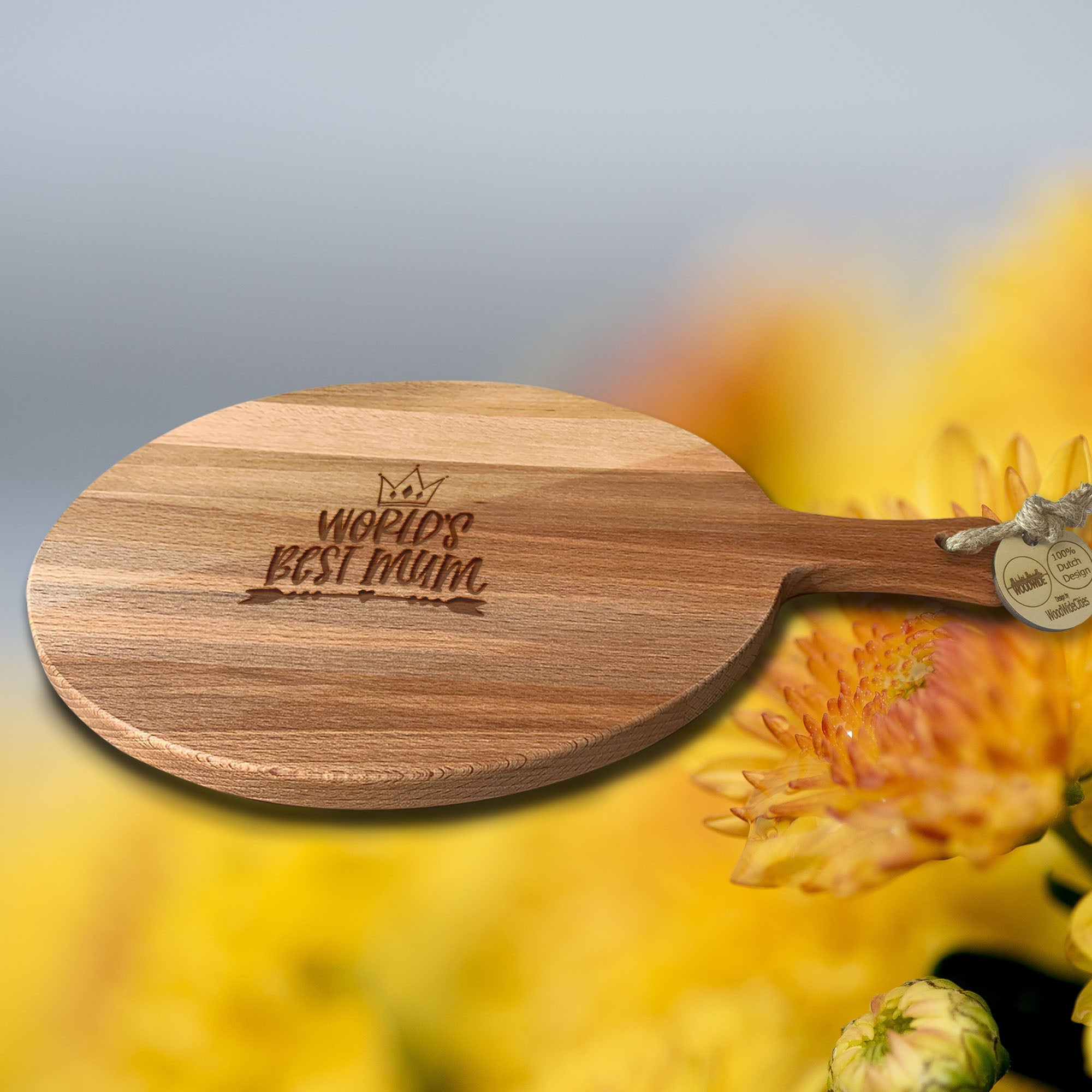 Serveerplank Rond Moederdag World's Best Mum houten cadeau decoratie relatiegeschenk van WoodWideCities