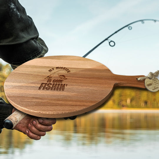 Serveerplank Rond Vissen My Mission Is Going Fishing