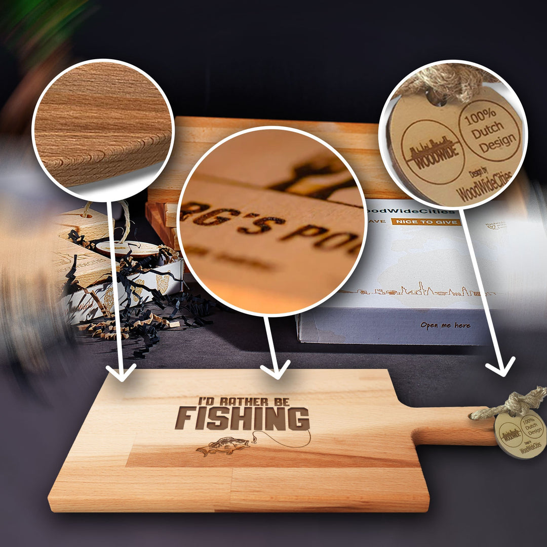 Serveerplank Vissen I'd Rather Be Fishing houten cadeau decoratie relatiegeschenk van WoodWideCities