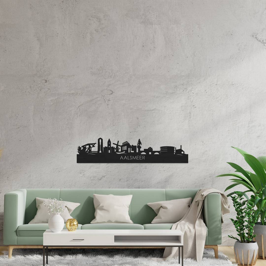 Skyline Aalsmeer Zwart houten cadeau decoratie relatiegeschenk van WoodWideCities