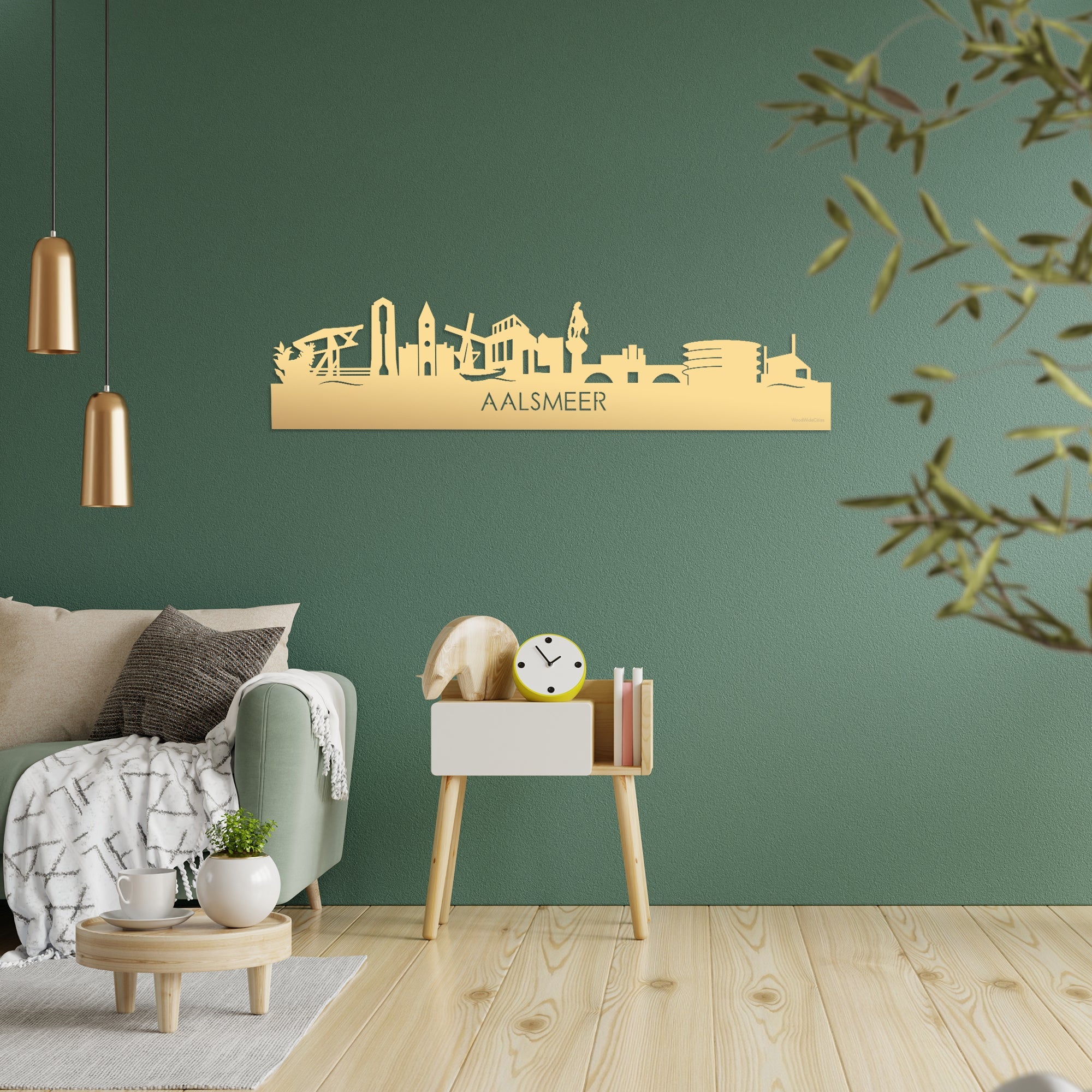 Skyline Aalsmeer Metallic Goud gerecycled kunststof cadeau decoratie relatiegeschenk van WoodWideCities