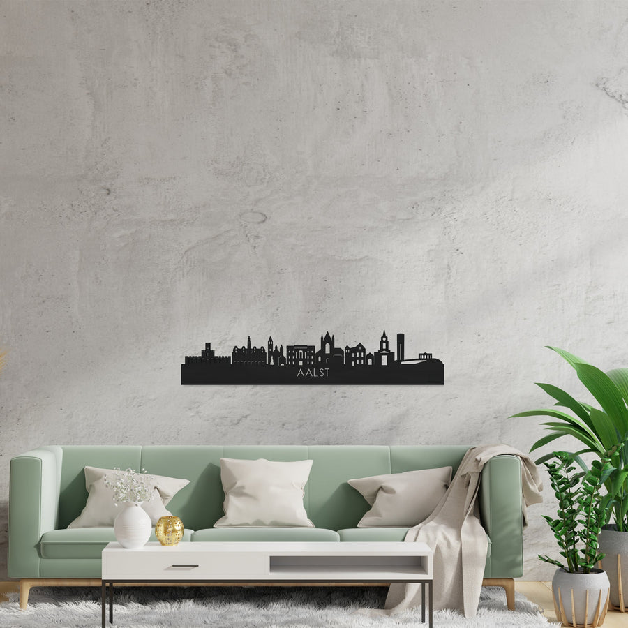 Skyline Aalst Zwart houten cadeau decoratie relatiegeschenk van WoodWideCities