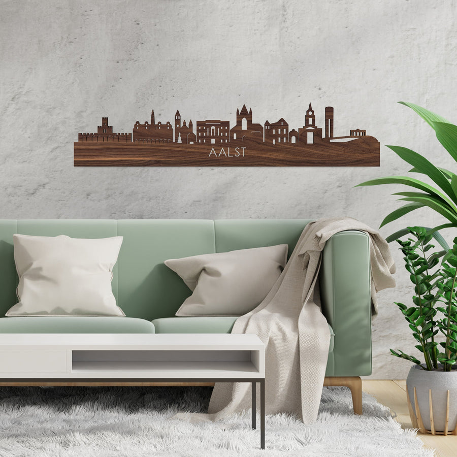 Skyline Aalst Noten houten cadeau decoratie relatiegeschenk van WoodWideCities