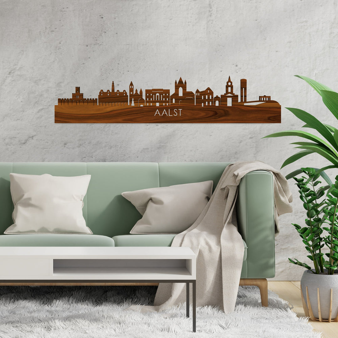 Skyline Aalst Palissander houten cadeau decoratie relatiegeschenk van WoodWideCities