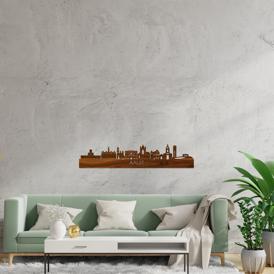 Skyline Aalst Palissander houten cadeau decoratie relatiegeschenk van WoodWideCities