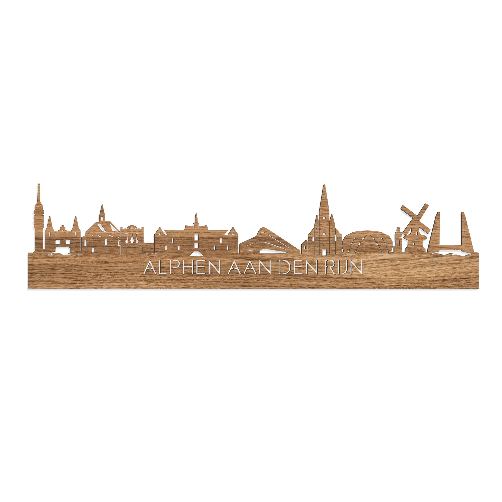 Skyline Alphen aan den Rijn Eiken houten cadeau decoratie relatiegeschenk van WoodWideCities