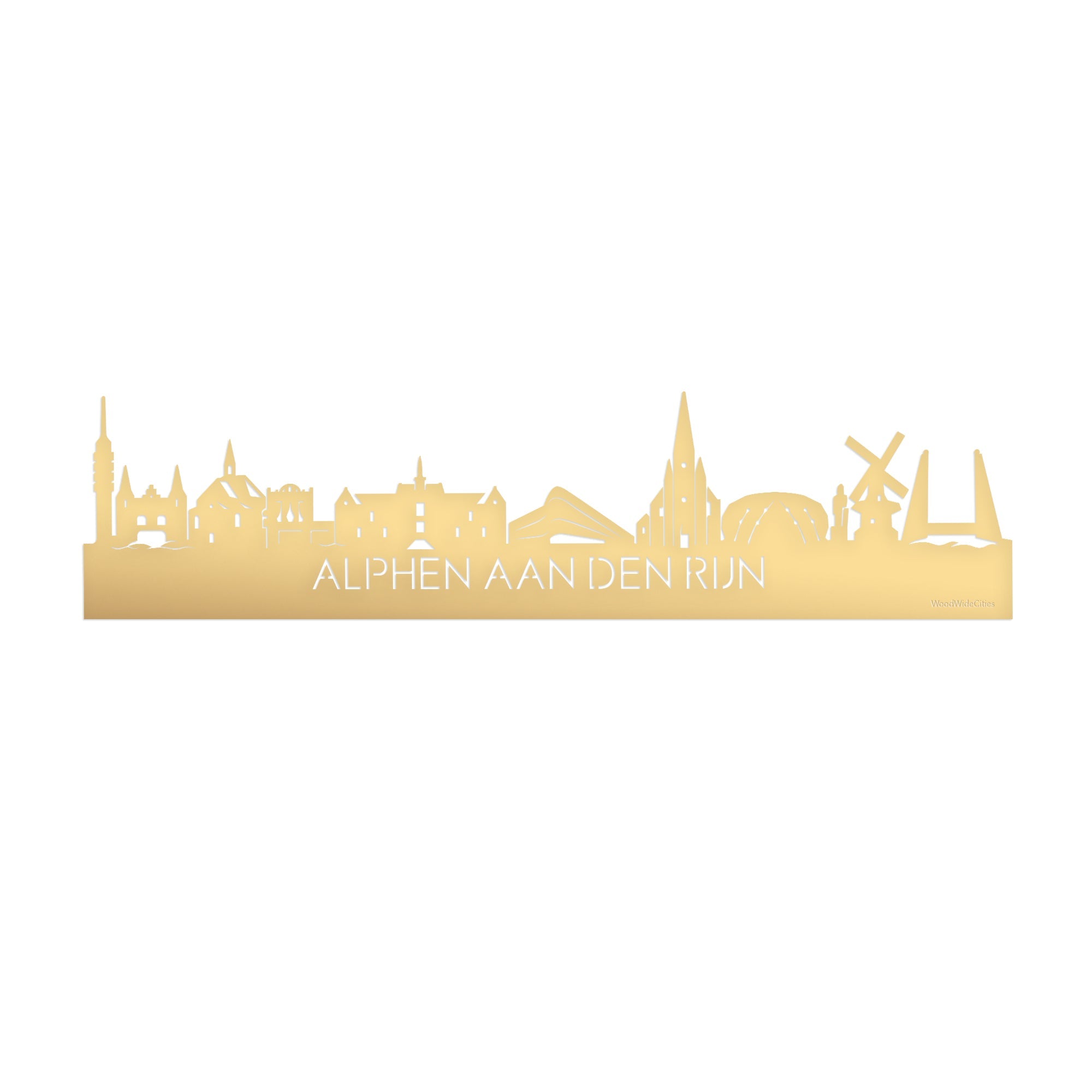 Skyline Alphen aan den Rijn Metallic Goud gerecycled kunststof cadeau decoratie relatiegeschenk van WoodWideCities