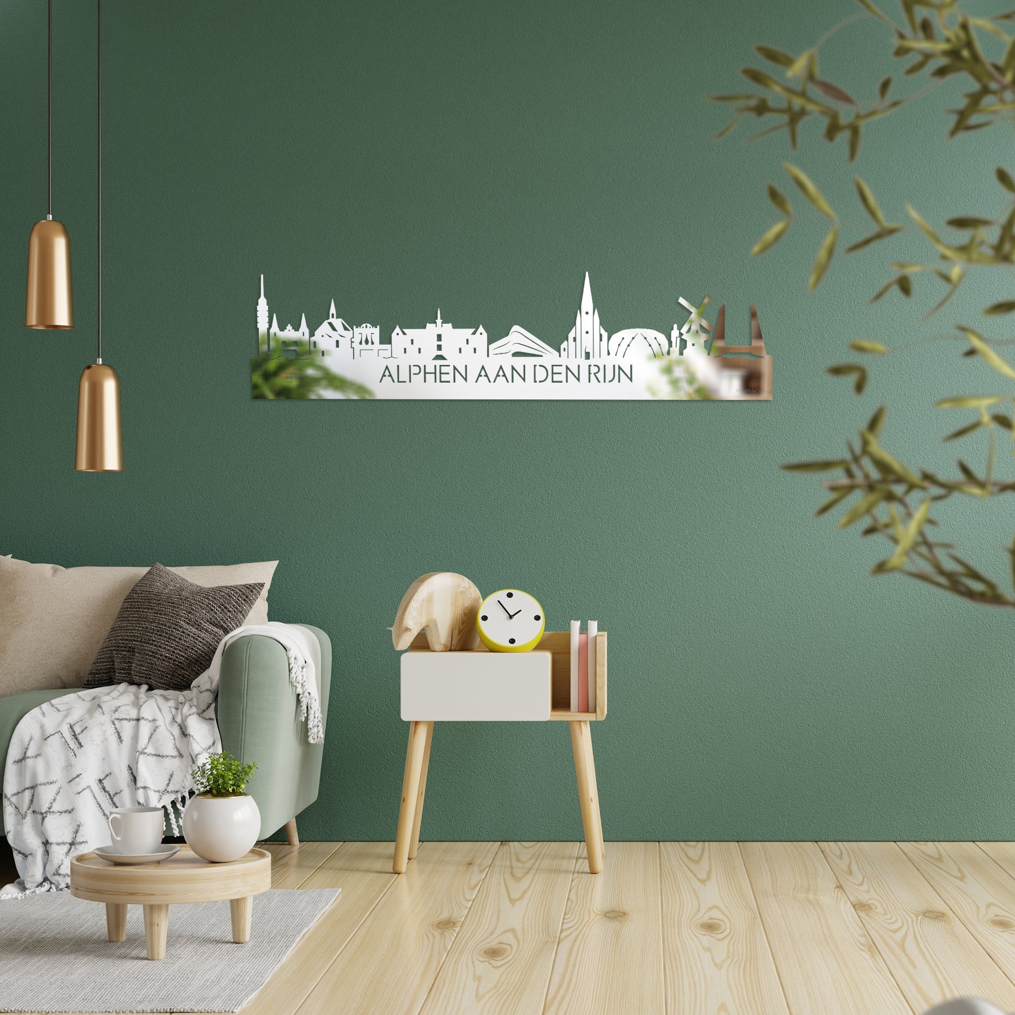 Skyline Alphen aan den Rijn Spiegel gerecycled kunststof cadeau decoratie relatiegeschenk van WoodWideCities