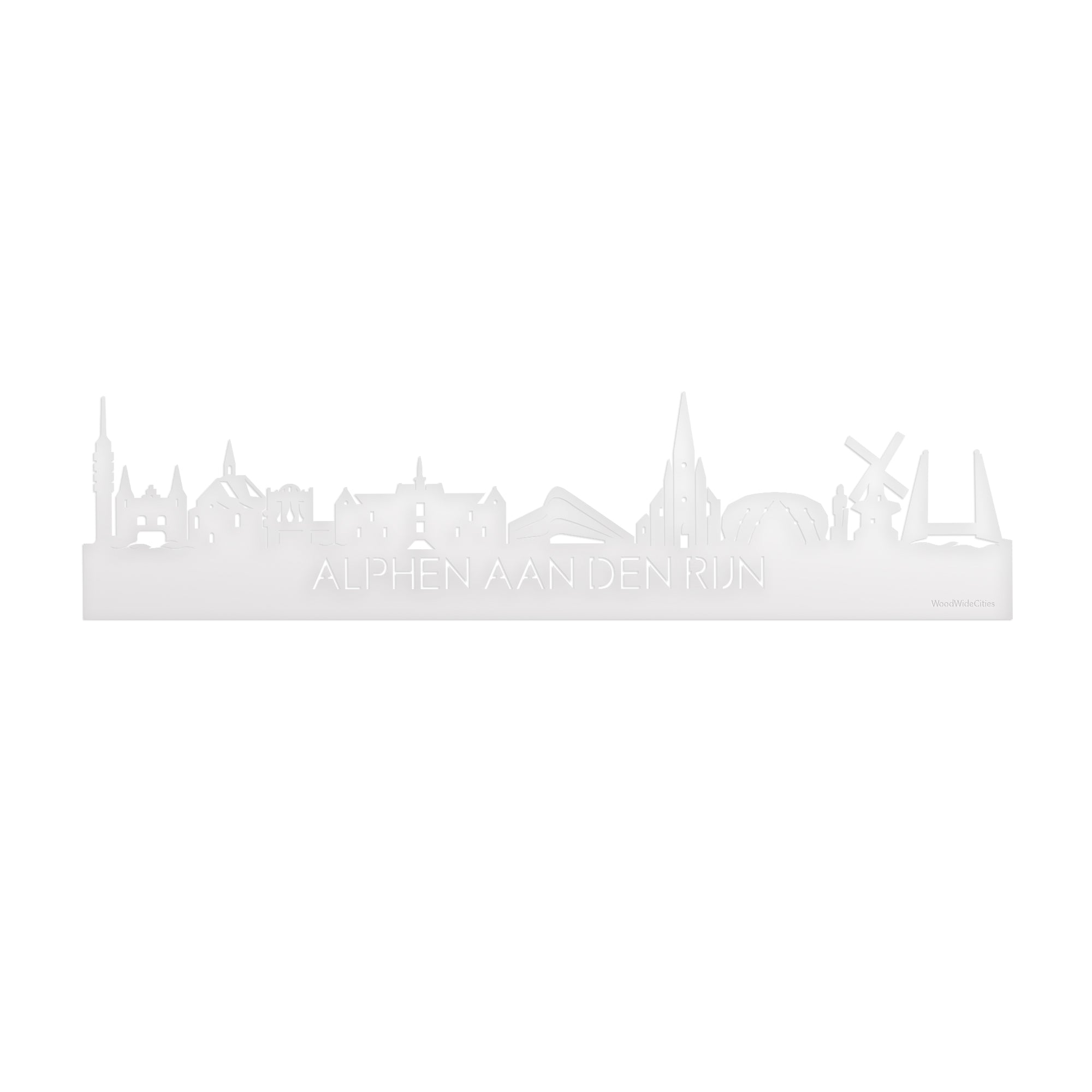 Skyline Alphen aan den Rijn Wit glanzend gerecycled kunststof cadeau decoratie relatiegeschenk van WoodWideCities