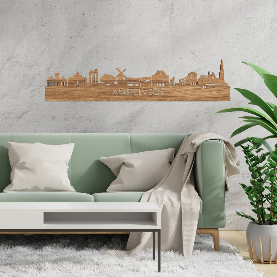Skyline Amstelveen Eiken houten cadeau decoratie relatiegeschenk van WoodWideCities