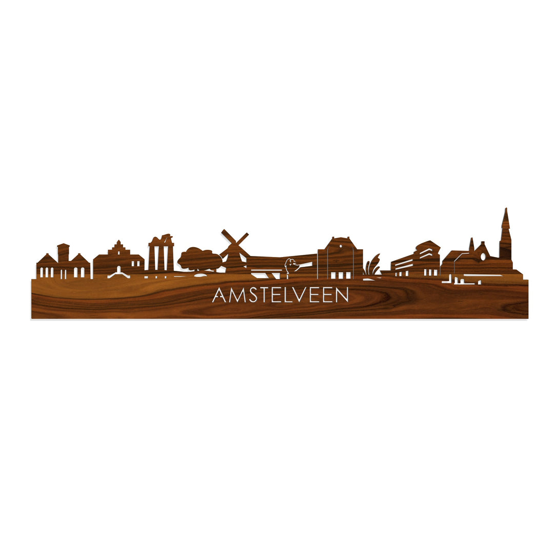 Skyline Amstelveen Palissander houten cadeau decoratie relatiegeschenk van WoodWideCities