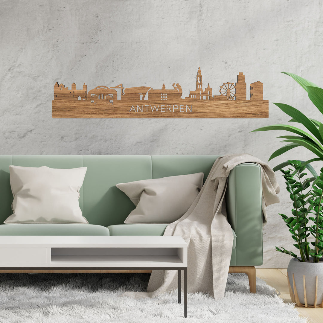 Skyline Antwerpen Eiken houten cadeau decoratie relatiegeschenk van WoodWideCities