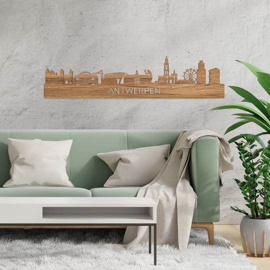 Skyline Antwerpen Eiken houten cadeau decoratie relatiegeschenk van WoodWideCities