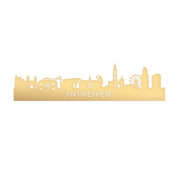 Skyline Antwerpen Metallic Goud gerecycled kunststof cadeau decoratie relatiegeschenk van WoodWideCities