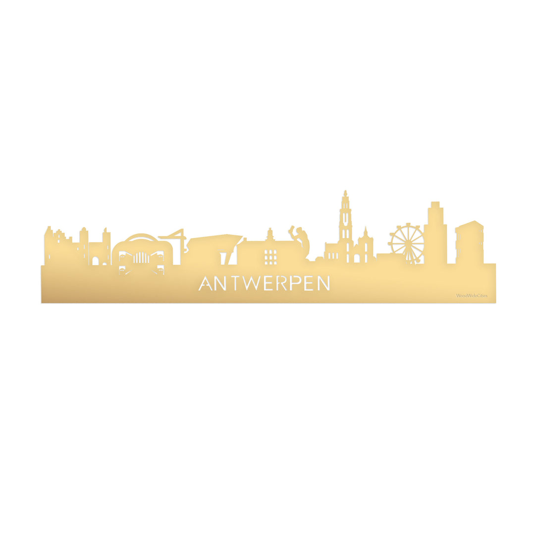 Skyline Antwerpen Metallic Goud gerecycled kunststof cadeau decoratie relatiegeschenk van WoodWideCities