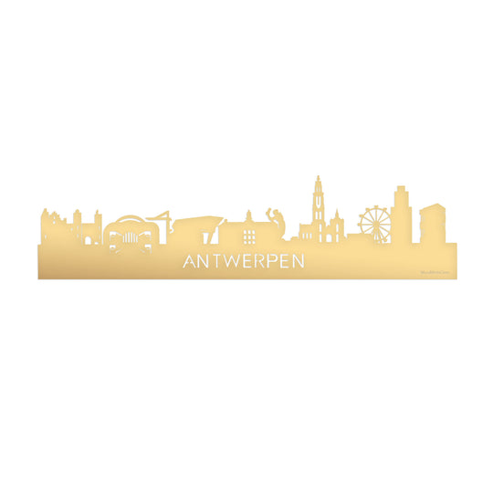 Skyline Antwerpen Metallic Goud gerecycled kunststof cadeau decoratie relatiegeschenk van WoodWideCities