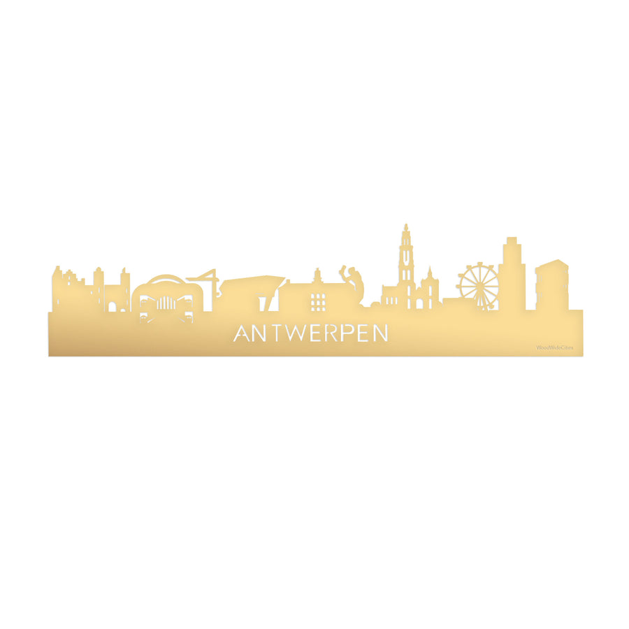 Skyline Antwerpen Metallic Goud gerecycled kunststof cadeau decoratie relatiegeschenk van WoodWideCities