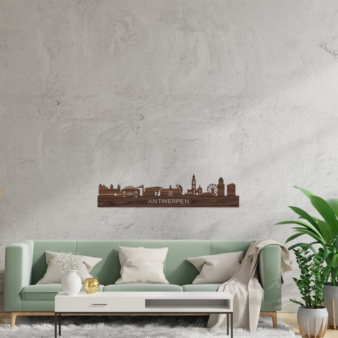 Skyline Antwerpen Noten houten cadeau decoratie relatiegeschenk van WoodWideCities