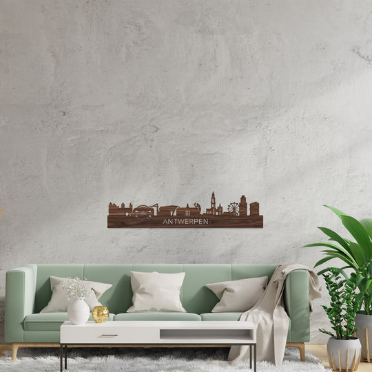Skyline Antwerpen Noten houten cadeau decoratie relatiegeschenk van WoodWideCities