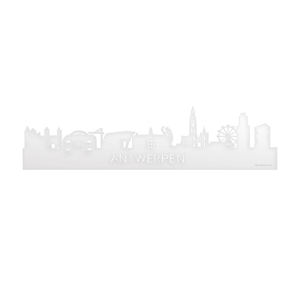 Skyline Antwerpen Wit glanzend gerecycled kunststof cadeau decoratie relatiegeschenk van WoodWideCities