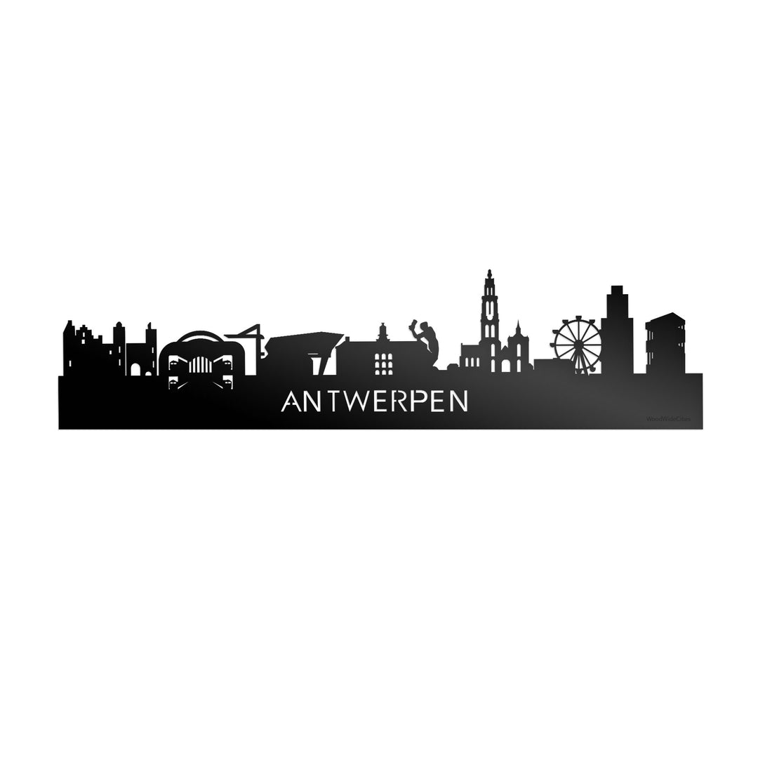 Skyline Antwerpen Zwart glanzend gerecycled kunststof cadeau decoratie relatiegeschenk van WoodWideCities