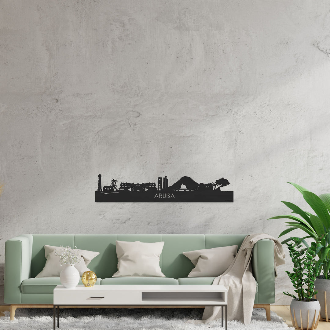 Skyline Aruba Zwart houten cadeau decoratie relatiegeschenk van WoodWideCities