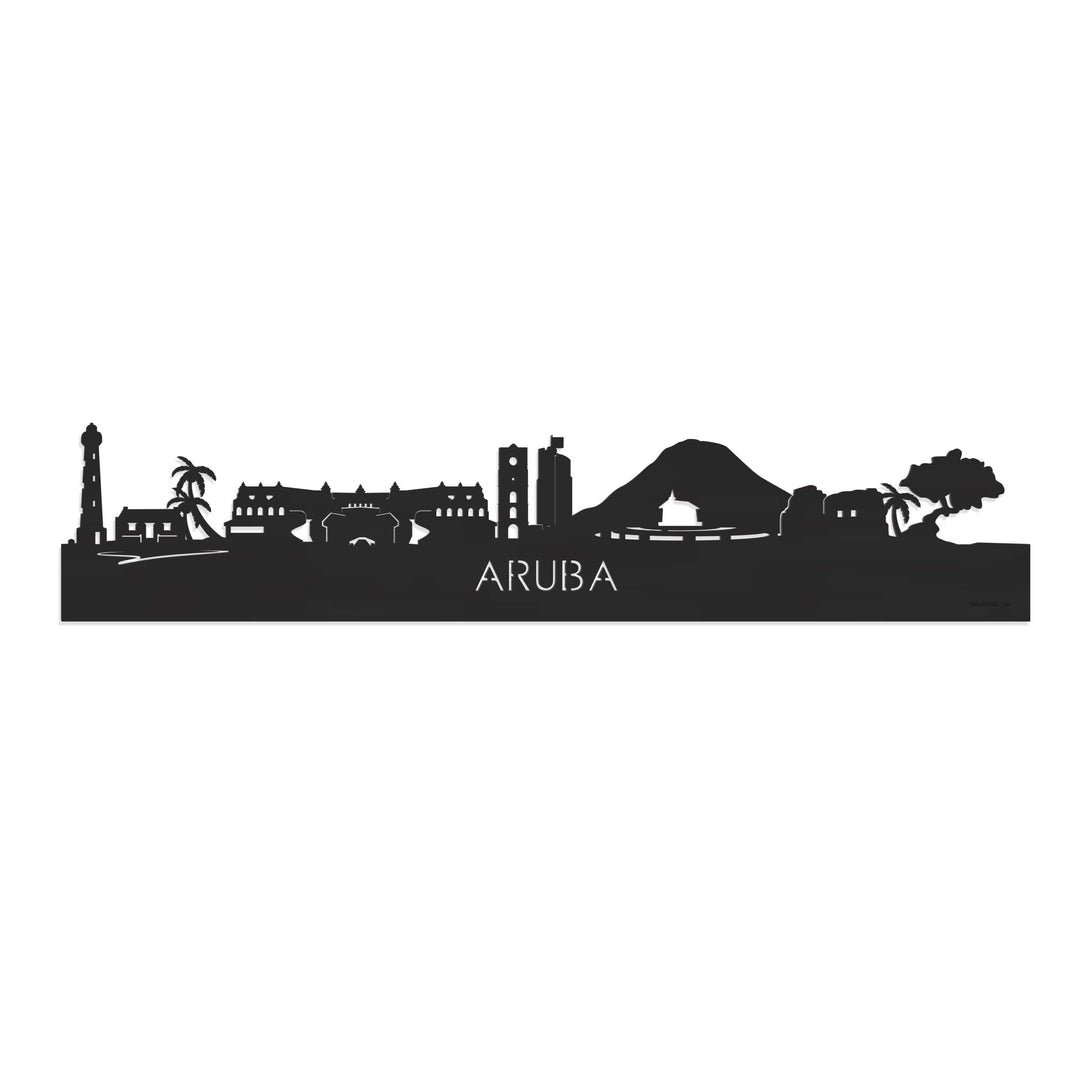 Skyline Aruba Zwart houten cadeau decoratie relatiegeschenk van WoodWideCities