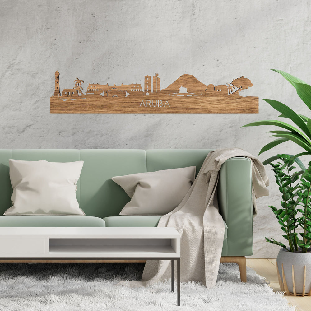 Skyline Aruba Eiken houten cadeau decoratie relatiegeschenk van WoodWideCities