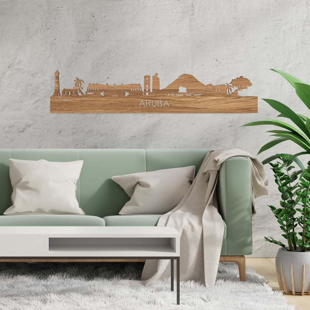 Skyline Aruba Eiken houten cadeau decoratie relatiegeschenk van WoodWideCities